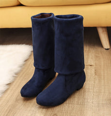 Over the knee long tube women's boots round head low heel suedE