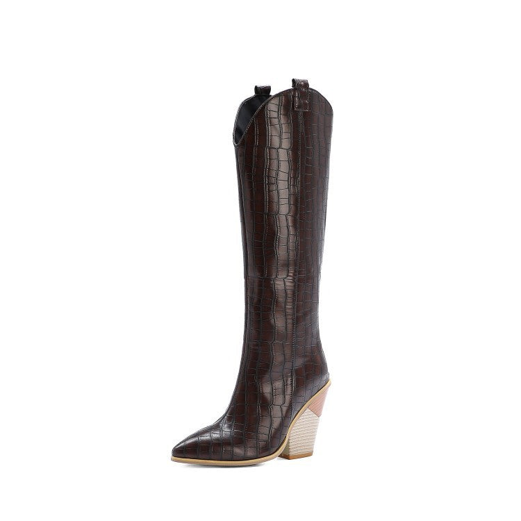 Boots Snake Print Boots Thick Heels Rider Boots – view 5