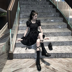 Ruffle Lace Up Buckle Gothic Sweet Dress