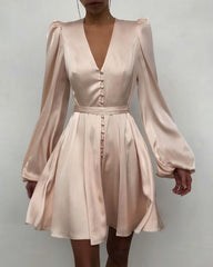 Satin Satin V-Neck Temperament Slim Dress
