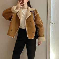 Double Breasted Pure Color Thickened Coat