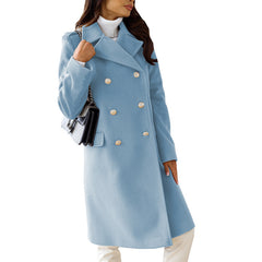 Women's Simple Long Sleeve Lapel Double Breasted Woolen Coat