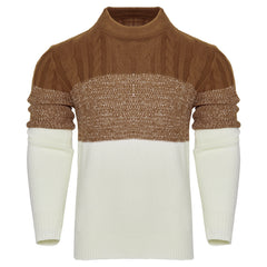 Men's Casual Color Block Long Sleeve Cable Knit Pullover Sweater