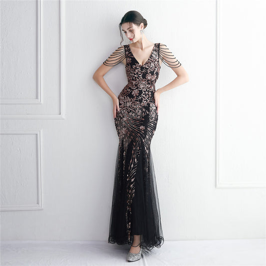 Long Sequined Evening Dress