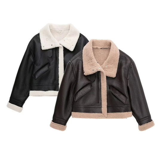 Lapel Fleece Jacket Fur Integrated Short Coat