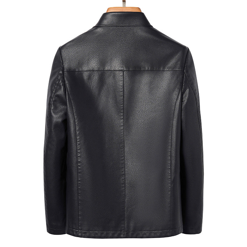 Men's lapel leather jacket coat - view 3