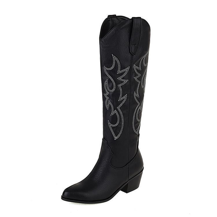 Western Cowboy Boot Women's Heel Pointed Toe Knight Boots Below The Knee Boots Slim