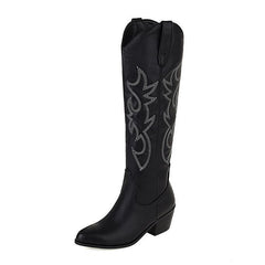 Western Cowboy Boot Women's Heel Pointed Toe Knight Boots Below The Knee Boots Slim