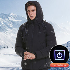 Men Women Cotton Coat USB Smart Electric Heated Jackets Winter Thicken Down Hooded Outdoor Hiking Ski Clothing 7XL