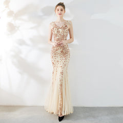 Women's New Banquet Temperament Elegant Evening Dress Fishtail Sequins