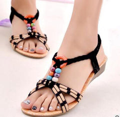 summer new bohemian sandals women's shoes cross straps flattoe students beach shoes