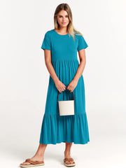 Women's Sub-round Neck Pleating Layered Large Swing Casual Dress