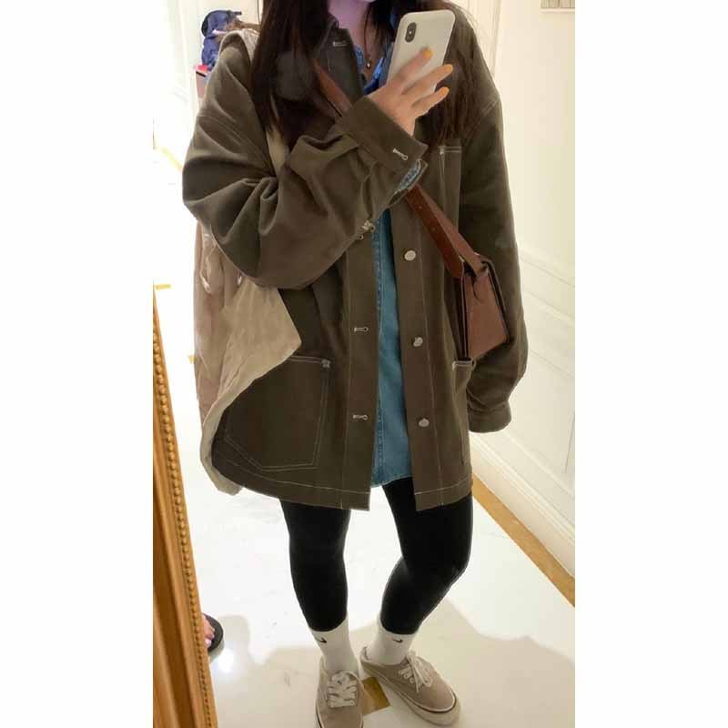 Trench Coat Autumn Army Green Top
