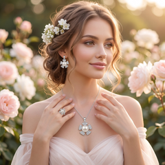 Sea Pearl Pinwheel Jewelry Set – Silver-Tone Necklace, Earrings & Ring