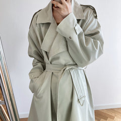 Temperament British Mid Length Over The Knee Windbreaker Women Loose Korean Style Jacket