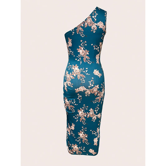 Women's One Shoulder Bodycon Dresses Summer 2025 Ruched High Split Floral Beach Cocktail Wedding Guest Dress