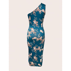 Women's One Shoulder Bodycon Dresses Summer 2025 Ruched High Split Floral Beach Cocktail Wedding Guest Dress