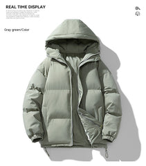 Men's Hoodie Coat Winter Fashion Solid ZIp-up Thickened Cotton-padded Puffer Jacket Casual Warm Outwear Top Clothing