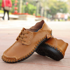 Men's Low-top Lace-up Round Toe Casual Leather Shoes