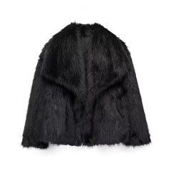 Winter Plush Coat Fashion Warm Thicken Fluffy Lapel Jacket Outwear Casual Long Sleeve Tops Womens Clothing