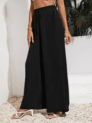 European And American Summer Pure Color Elastic Waist Lace-up Loose Wide-leg Pants