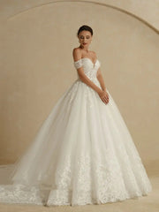 Off-shoulder Bridal Main Wedding Dress Elegant Court Style  French Light Door Yarn