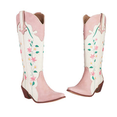 Plus Size National Classic Embroidered Boots Thick-heeled Embroidered Knight Knee Boots