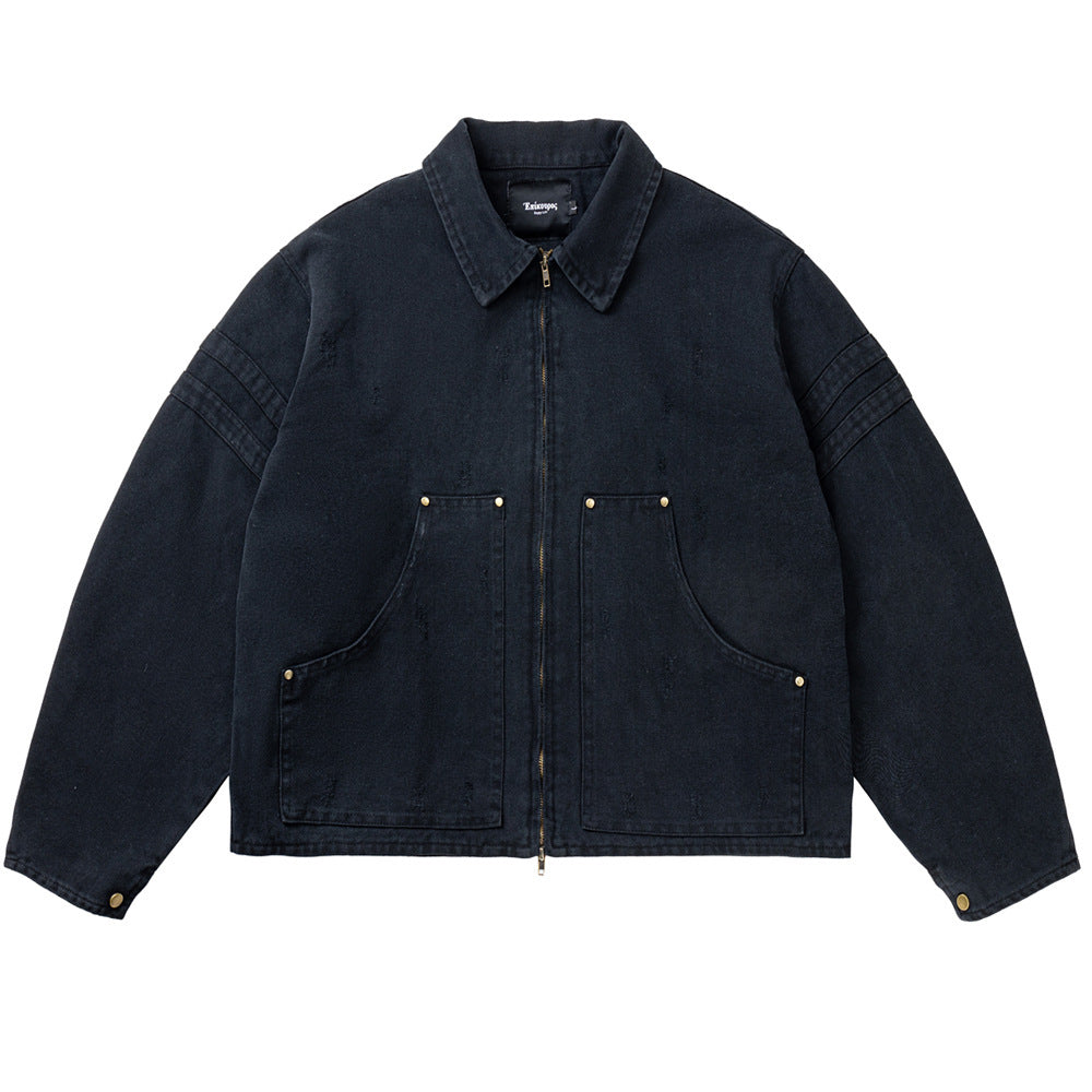 Heavy Canvas Cleanfit Washed Distressed Workwear Jacket