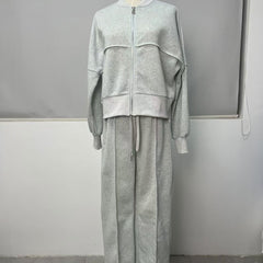 Women's Sports Suits Zipper Jacket And Wide Leg Pants Two-piece Set