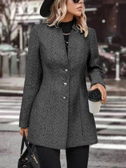 Long Sleeve Solid Color Stand Collar Button Trench Coat Fashion Women's Casual Woolen Coat
