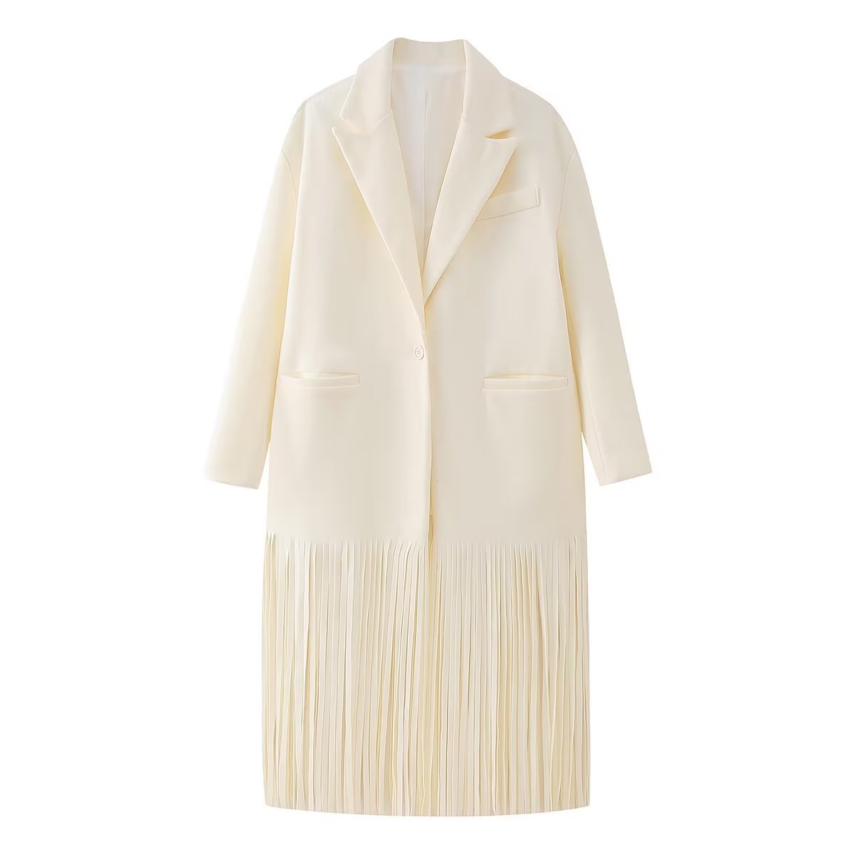 Women's Street Fashion Tassel Long Suit Woolen Coat