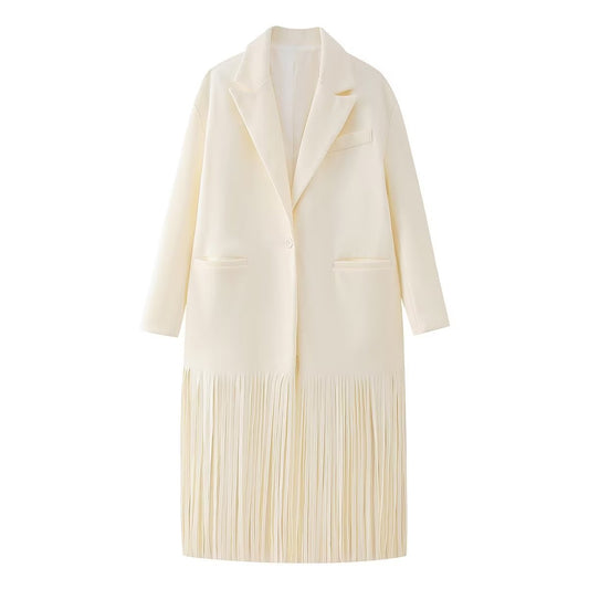 Women's Street Fashion Tassel Long Suit Woolen Coat