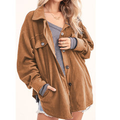 Women's Fashion Lapel Rocking Flannel Button Cardigan Jacket