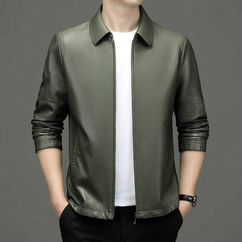Men's lapel leather jacket coat - view 4
