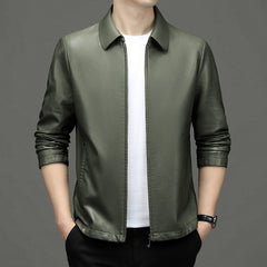 Men's lapel leather jacket coat - view 4