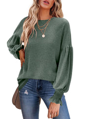 Women's Tops Round Neck Pleated Lantern Sleeve Women's Long European And American T-shirt