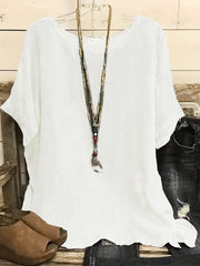 Women Fashion Casual Shirts Solid Color 3 4 Sleeve Round Neck Blouses Summer Loose Tops Streetwear
