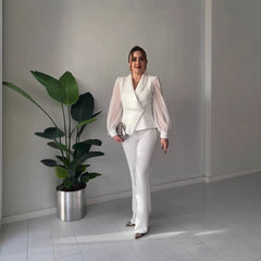 V-neck Stylish Temperament Long Sleeves Solid Color Suit Two-piece Set