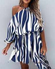 European And American Women's Printed Diagonal Shoulder Casual Loose Skirt