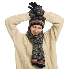 Three-piece Winter  Knitted Warm Woolen Hat Scarf And Gloves