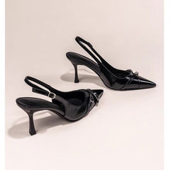 Black Ladies Stiletto Heel Pointed Toe Toe Cap Pumps