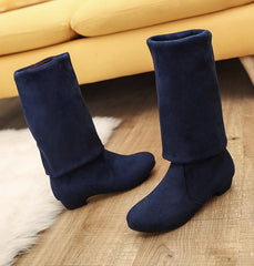 Over the knee long tube women's boots round head low heel suedE