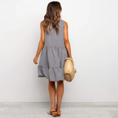 Plaid loose A-line dress with Ruffle Skirt