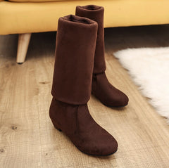 Over the knee long tube women's boots round head low heel suedE