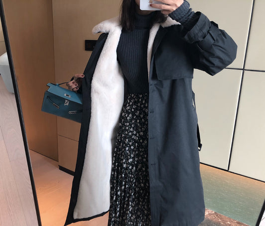 Rabbit fur lining trench coat