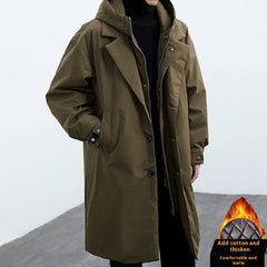 Coat Men's False Two Pieces Hooded Mid-length Trench Coat