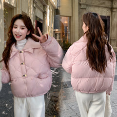 Puff Loose Casual Rhombus Coat Elegant Cotton-padded Puffer Jacket