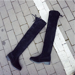 autumn and winter small pepper thick with over the knee boots ladies black flat low heel stovepipe long boots