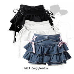 French Style Bow Skirt Anti-exposure High Waist