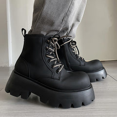 Height Increasing Lace-up Motorcycle Leather Boots
